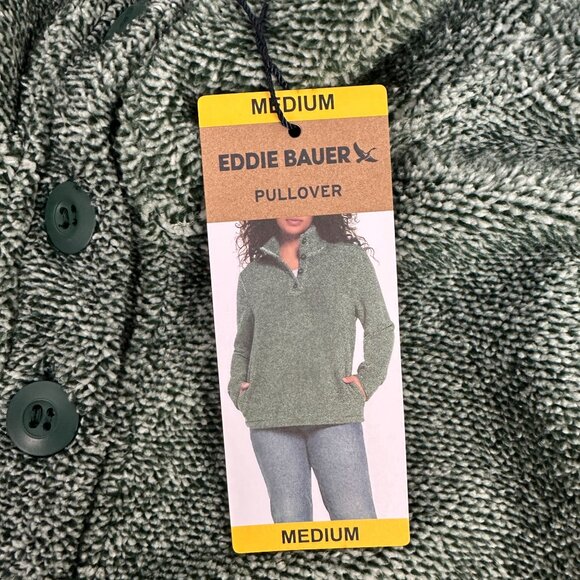 Eddie Bauer Womens M Green Pullover Sweater Fleece Button-Up Collar Medium - Picture 4 of 6